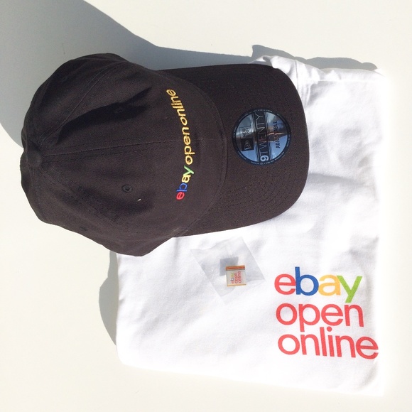 eBay Open Online T-shirt White size M and Baseball Cap Black Adjustable Pin - Picture 2 of 7